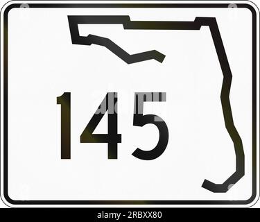 US state highway shield Florida. The sign contains a shape of the state. Stock Photo