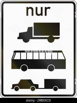 German traffic sign additional panel to specify the meaning of other signs: Lorries, buses and cars with trailer only. Nur means only. Stock Photo