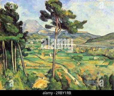 Mont Sainte-Victoire and the Viaduct of the Arc River Valley 1885 by Paul Cezanne Stock Photo