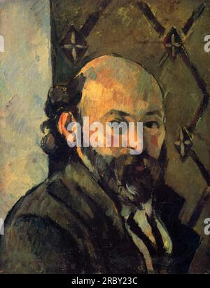 Self-portrait in front of olive wallpaper 1881 by Paul Cezanne Stock Photo