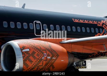 Minsk, Belarus, July 2023 - modern black aircraft.  business jet Stock Photo