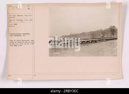 Construction progress at Camp Humphreys, Virginia. The image depicts a panoramic view of the shore at the end of a dock at Belvoir, which was the original camp site of the 102nd Engineers. The photograph was taken on May 27, 1918, by Lt. E.M. deBerri of the Signal Reserve Corps. Stock Photo