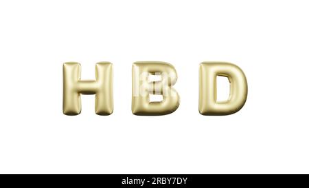 Golden alphabet HBD Happy Birthday balloons from 3D rendering image with clipping path. Stock Photo