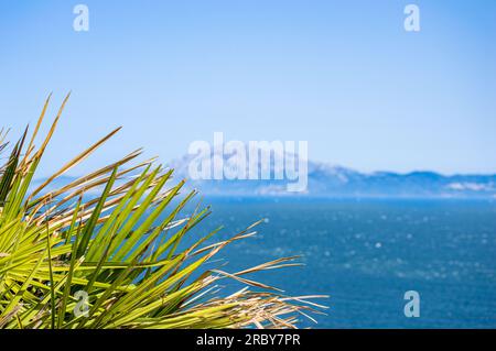 Panoramic view of Gibraltar Strait from Spanish side in Tarifa, Spain Stock Photo