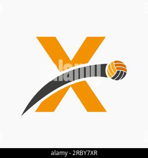 Volleyball Logo On Letter X With Moving Volleyball Ball Icon. Volley Ball Symbol Stock Vector