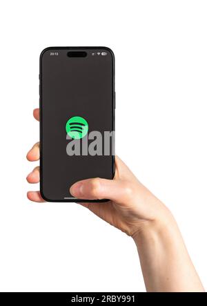 Berlin Germany July 07 2023 Spotify app on phone screen. Stock Photo
