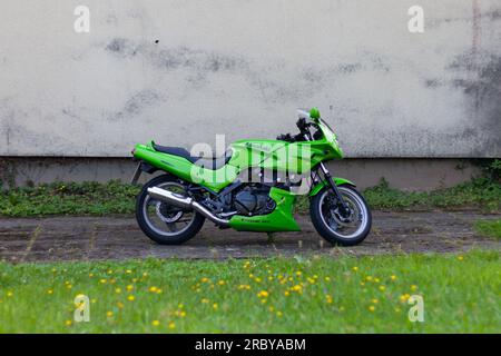 Iserlohn, NRW, Germany., 07/30/2022, Kawasaki motorcycle parked in the city center. Stock Photo