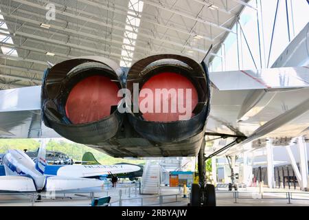 Engine exhaust pipes of the Aérospatiale and British Aircraft Corporation Concorde G-BOAG The Museum of Flight Seattle Washington State USA Stock Photo