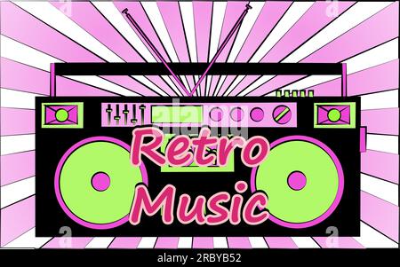 old vintage retro hipster stylish music audio tape recorder for audiocassettes of the 70's, 80's, 90's and an inscription retro music. The background. Stock Vector