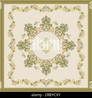 Vector ornament paisley Bandana Print, silk neck scarf or kerchief square pattern design style for print on fabric. Stock Vector