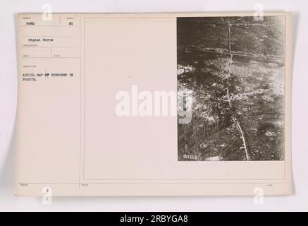 Aerial map showing the elaborate trench systems in France during World War One. The map provides a detailed overview of the network of intricately designed trenches in the war-torn region. This photograph was taken by the Signal Corps photographer Syrdol from the Wunder collection. Stock Photo