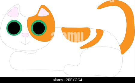 Cute white-red kitten, children's drawing. Vector illustration Stock Vector