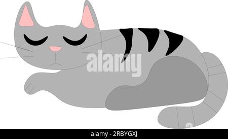 Gray cat is sleeping, children's drawing. Vector illustration Stock Vector