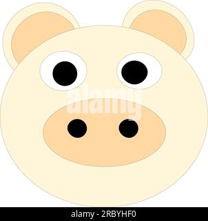 Funny muzzle of a pig in beige color, children's drawing. Vector illustration Stock Vector
