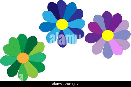 Bright multi-colored flowers, children's drawing. Vector illustration Stock Vector