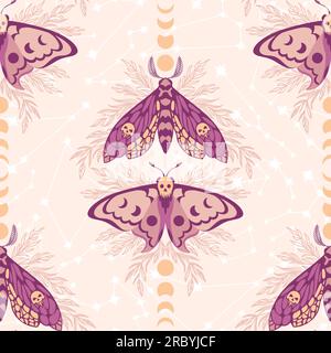 Vector pattern with night moths and moon phases Stock Vector