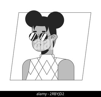 Stylish girl in sunglasses black white cartoon avatar icon Stock Vector