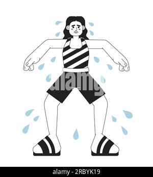 Excessive sweating in summer monochrome concept vector spot illustration Stock Vector