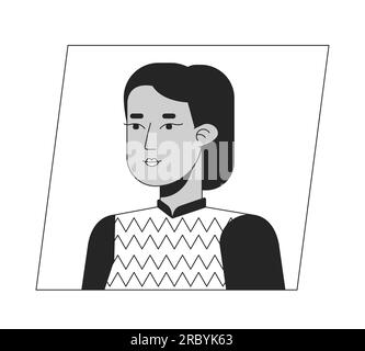 Attractive muslim girl with ponytail hairstyle black white cartoon avatar icon Stock Vector