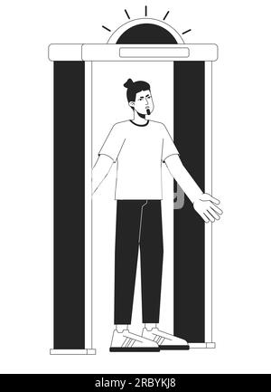 Metal detector go off at airport bw vector spot illustration Stock Vector