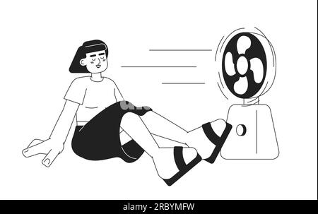 Hot summer fan monochrome vector spot illustration Stock Vector