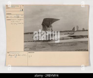 Side view of a Macchi seaplane at Langley Field, VA. Photograph taken in December 1917. The photo was issued by W. C. D. to the Photo Division. Catalog number a.1275 with the reference to OK-S.C. Laboratory notes indicate reference number Hy # H 295. Stock Photo