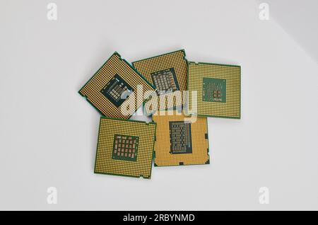 Close-up of a high-performance processor on a shiny surface, symbolizing the world of technology. Stock Photo