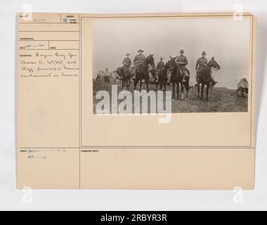 Caption: 'Brig. Gen. Charles A. Doyen, USMC and his staff are seen mounted at the Marine cantonment in France. This photograph numbered 111-SC-2129 was taken in January 1918. It showcases Gen. Doyen and his team during their service in World War I.' Stock Photo