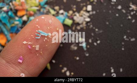 Close-up of microplastic particles with copy space. The concept for ...