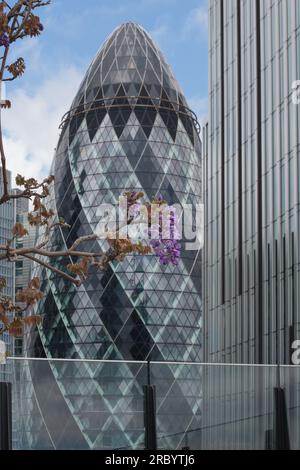 London, UK - May 7, 2023: Gherkin Building, 30 St Mary Ax in the financial district of the City of London, London UK. Stock Photo