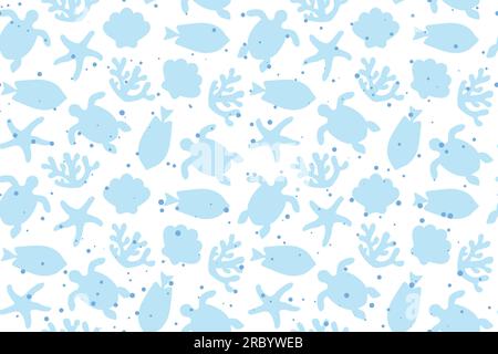 sea life seamless blue pattern; summer background- vector illustration Stock Vector