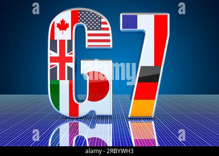 G7 concept, 3D rendering isolated on blue background Stock Photo