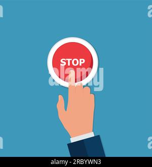 Businessman hand pressing stop button, just get stop concept Stock Vector