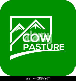 Cow pasture vector logo or icon, green background cow pasture logo Stock Vector