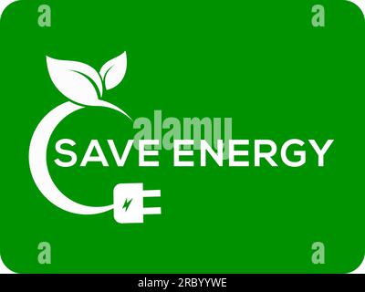 Green background Save energy leaf logo or icon save energy leaf vector logo Stock Vector