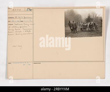 Infantry ammunition carriers at Camp Lewis, American Lake, Washington, awaiting the call to supply men. This photograph was taken during a rainstorm on December 27, 1917. The National Army men were engaged in artillery practice at Camp Lewis. The photo was released to C. P. I. on January 7, 1918. Stock Photo