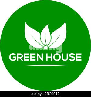 Green background green house vector logo or icon, Green house logo Stock Vector