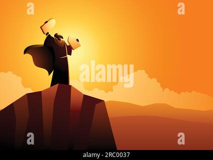 Biblical vector illustration series, Moses and Ten Commandments Stock Vector