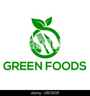 Green foods vector logo or icon, white background green foods logo Stock Vector
