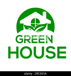 Green house vector logo or icon, White background Green house logo Stock Vector
