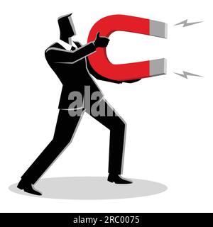 Business concept vector illustration of a businessman holding a large magnet Stock Vector