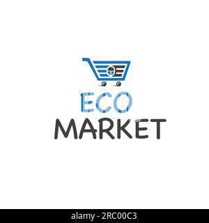 Eco market vector logo or icon, green background eco market logo Stock Vector