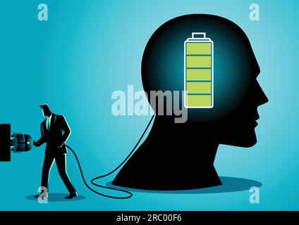Business concept illustration of a businessman charging a brain Stock Vector