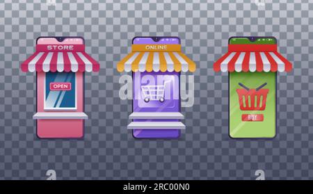 Shops and stores icons set. Vector illustration Stock Vector
