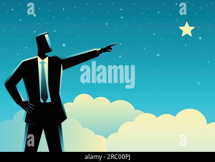 Business concept vector illustration of a businessman pointing stars Stock Vector