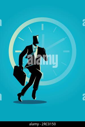 Business concept vector illustration of a businessman running on clock background Stock Vector