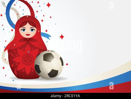 Matryoshka doll or Russian doll with soccer ball for soccer championship background Stock Vector