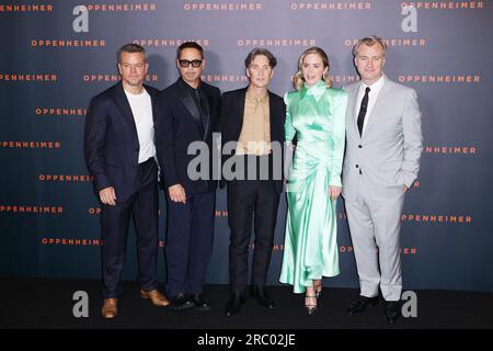 Matt Damon, Robert Downey Jr, Cillian Murphy, Emily Blunt and Christopher Nolan attends Oppenheimer Premiere held at Grand Rex on July 11, 2023 in Paris, France. Photo by Jerome Dominé/ABACAPRESS.COM Credit: Abaca Press/Alamy Live News Stock Photo