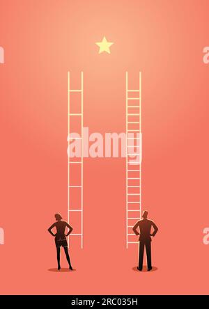 Business vector illustration of unfair competition between businesswoman and businessman, inequality or privilage in business concept Stock Vector