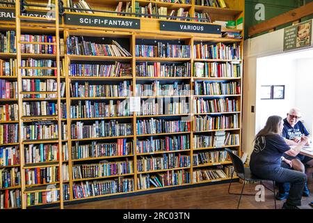 Hampton Georgia,Speakeasy Bookstore & Coffee,inside interior,shelves books,sci fi fantasy science fiction Stock Photo